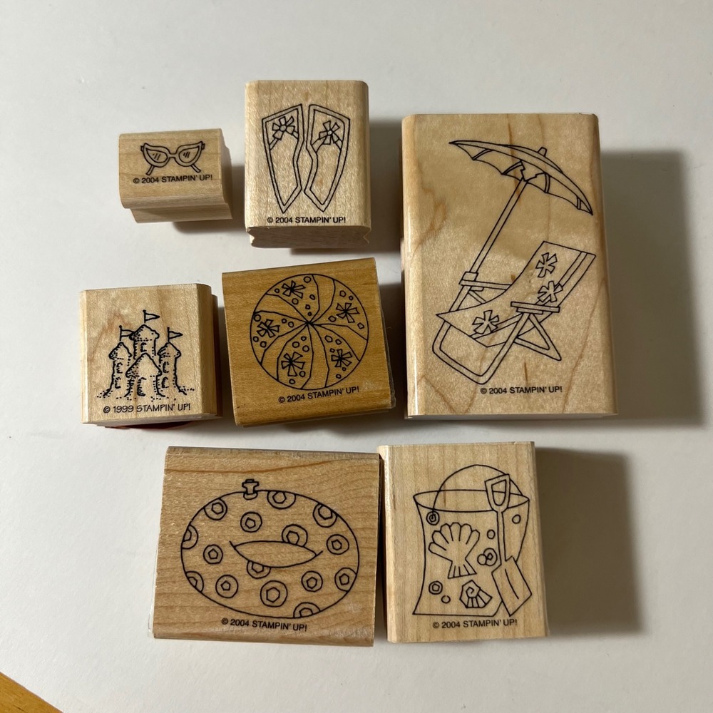 Stampin Up Beach Summer Wood Mounted Rubber Stamps Setof7 Sandcastle Flip Flops